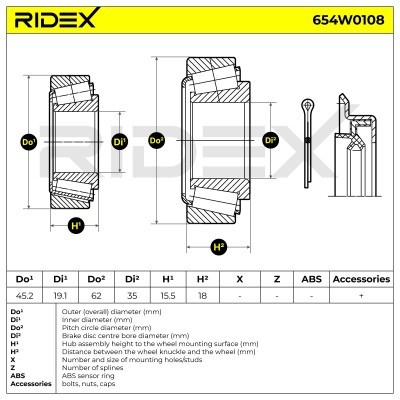 Radlager RIDEX 654W0108 654W0108 - foto 2