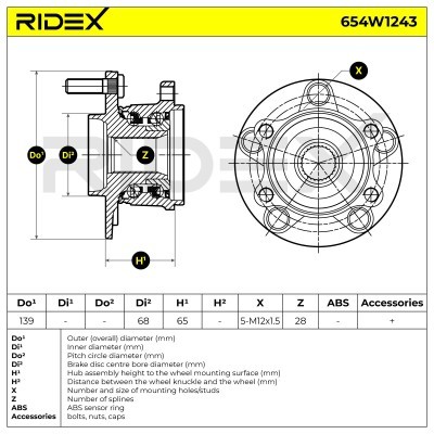 Radlager RIDEX 654W1243 654W1243 - foto 7