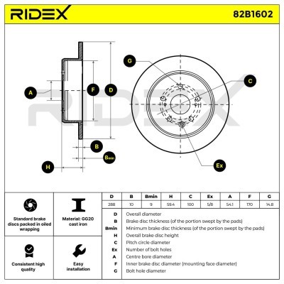 Bremsscheibe RIDEX 82B1602 82B1602 - foto 6