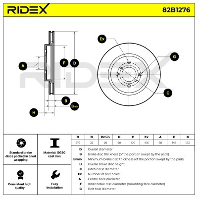 Bremsscheibe RIDEX 82B1276 82B1276 - foto 9