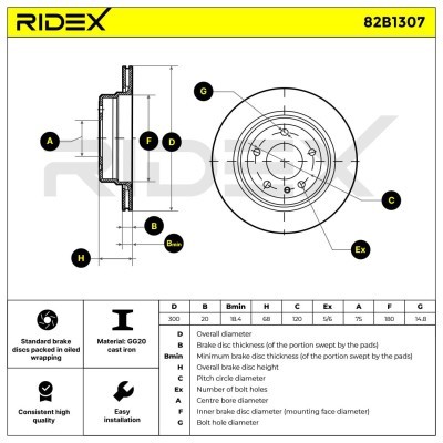 Bremsscheibe RIDEX 82B1307 82B1307 - foto 4