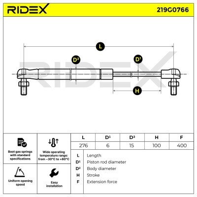 Gasfeder, Koffer-/Laderaum RIDEX 219G0766 219G0766 - foto 6