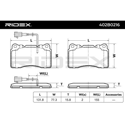 Bremsbeläge Satz RIDEX 402B0216 402B0216 - foto 2