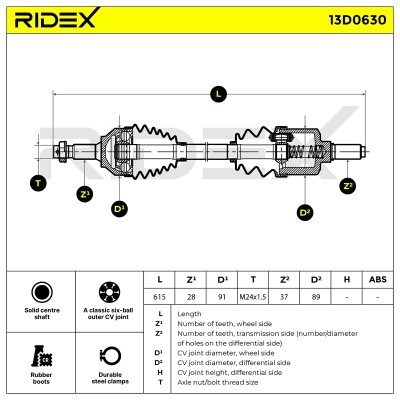 Antriebswelle RIDEX 13D0630 13D0630 - foto 8