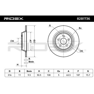 Bremsscheibe RIDEX 82B1736 82B1736 - foto 7