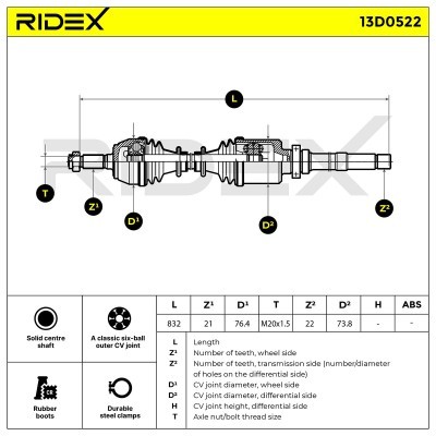 Antriebswelle RIDEX 13D0522 13D0522 - foto 6