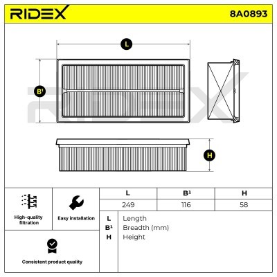 Luftfilter RIDEX 8A0893 8A0893 - foto 6