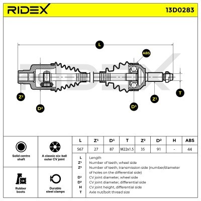 Antriebswelle RIDEX 13D0283 13D0283 - foto 7