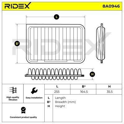Luftfilter RIDEX 8A0946 8A0946 - foto 6