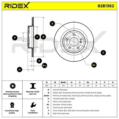 Bremsscheibe RIDEX 82B1362 82B1362 - foto 9