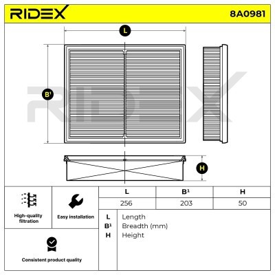 Luftfilter RIDEX 8A0981 8A0981 - foto 6
