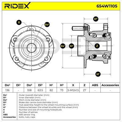 Radlager RIDEX 654W1105 654W1105 - foto 8