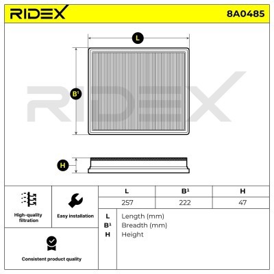 Luftfilter RIDEX 8A0485 8A0485 - foto 6
