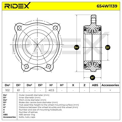 Radlager RIDEX 654W1139 654W1139 - foto 6