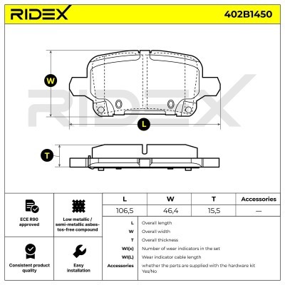 Bremsbeläge Satz RIDEX 402B1450 402B1450 - foto 6
