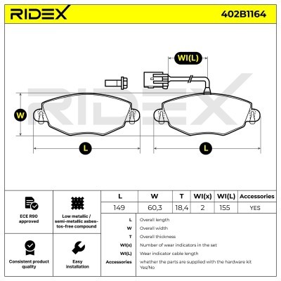 Bremsbeläge Satz RIDEX 402B1164 402B1164 - foto 6