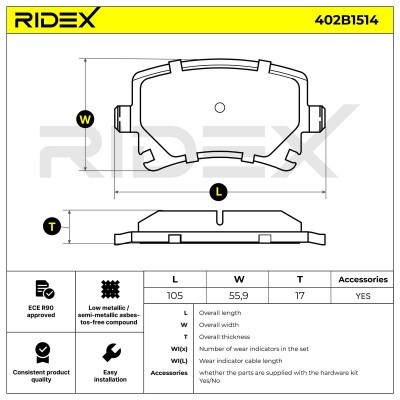 Bremsbeläge Satz RIDEX 402B1514 402B1514 - foto 6
