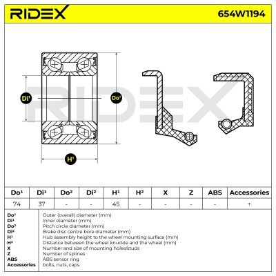 Radlager RIDEX 654W1194 654W1194 - foto 5