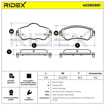 Bremsbeläge Satz RIDEX 402B0881 402B0881 - foto 8
