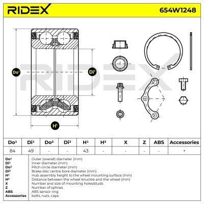 Radlager RIDEX 654W1248 654W1248 - foto 6