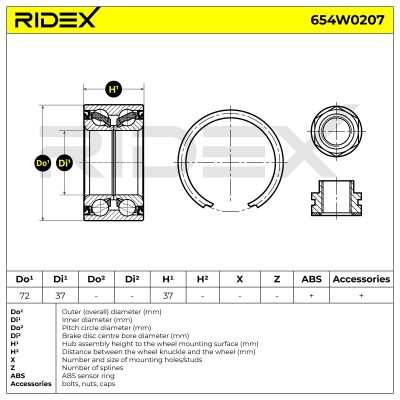 Radlager RIDEX 654W0207 654W0207 - foto 3