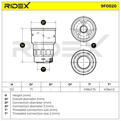 Kraftstofffilter RIDEX 9F0020 9F0020 - foto 5