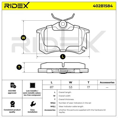 Bremsbeläge Satz RIDEX 402B1584 402B1584 - foto 6