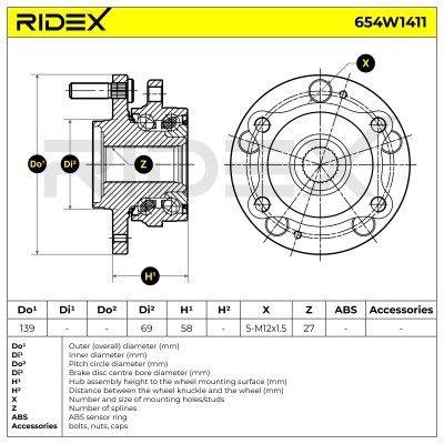 Radlagersatz RIDEX 654W1411 654W1411 - foto 6