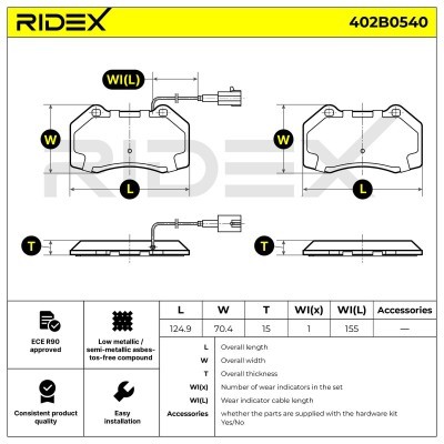 Bremsbeläge Satz RIDEX 402B0540 402B0540 - foto 7