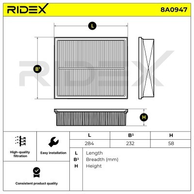 Luftfilter RIDEX 8A0947 8A0947 - foto 6