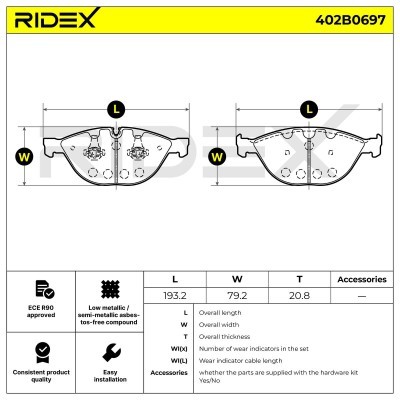 Bremsbeläge Satz RIDEX 402B0697 402B0697 - foto 7