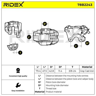 Bremssattel RIDEX 78B2243 78B2243 - foto 2