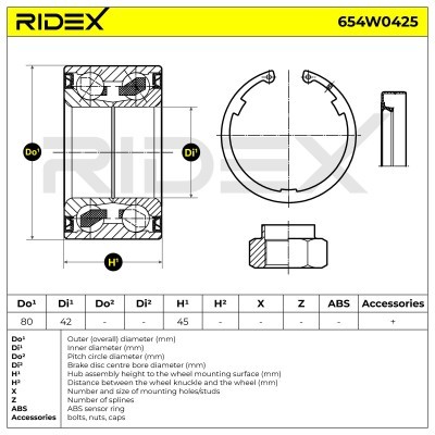 Radlager RIDEX 654W0425 654W0425 - foto 7