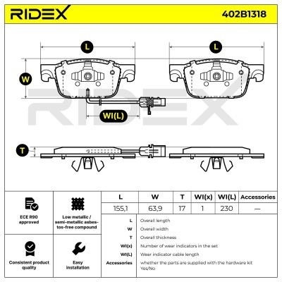 Bremsbeläge Satz RIDEX 402B1318 402B1318 - foto 6