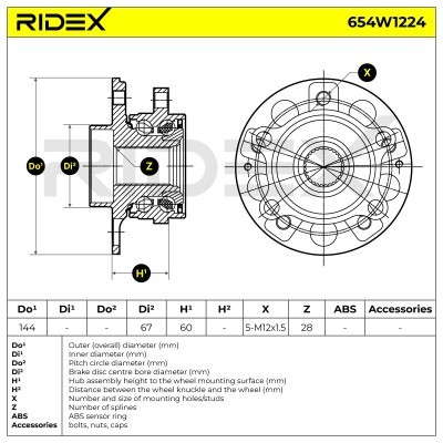Radlager RIDEX 654W1224 654W1224 - foto 7