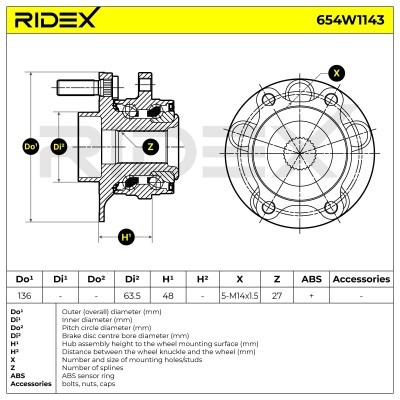 Radlager RIDEX 654W1143 654W1143 - foto 7