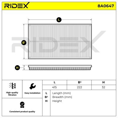 Luftfilter RIDEX 8A0647 8A0647 - foto 6
