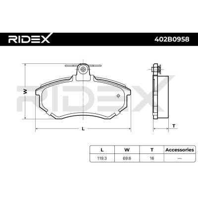 Bremsbeläge Satz RIDEX 402B0958 402B0958 - foto 6