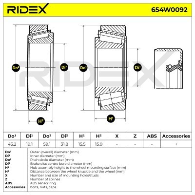 Radlager RIDEX 654W0092 654W0092 - foto 3