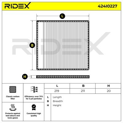 Filter, Innenraumluft RIDEX 424I0227 424I0227 - foto 6