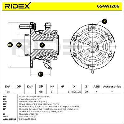 Radlager RIDEX 654W1206 654W1206 - foto 7