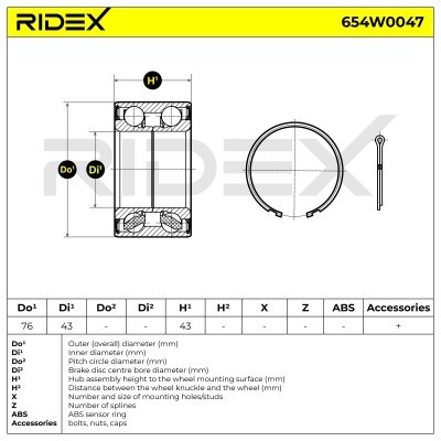 Radlager RIDEX 654W0047 654W0047 - foto 3
