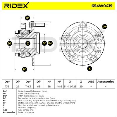 Radlager RIDEX 654W0419 654W0419 - foto 6