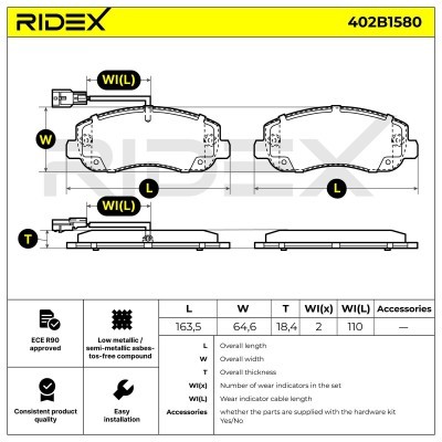 Bremsbeläge Satz RIDEX 402B1580 402B1580 - foto 6
