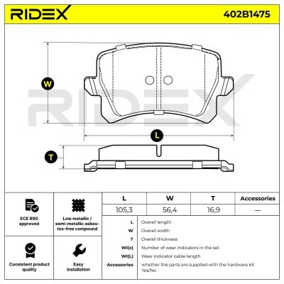 Bremsbeläge Satz RIDEX 402B1475 402B1475 - foto 6