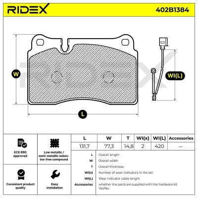 Bremsbeläge Satz RIDEX 402B1384 402B1384 - foto 7