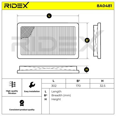 Luftfilter RIDEX 8A0481 8A0481 - foto 6