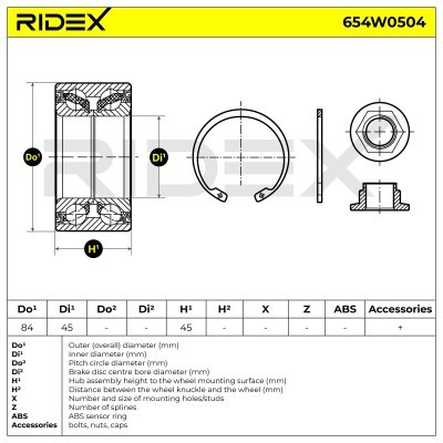Radlager RIDEX 654W0504 654W0504 - foto 3