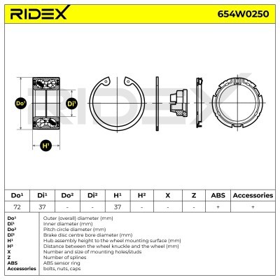 Radlager RIDEX 654W0250 654W0250 - foto 6