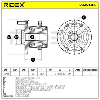 Radlager RIDEX 654W1365 654W1365 - foto 6